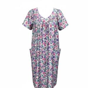 EUC Kalama Women’s Floral Purple Pink Lounge Dress Moo-moo Size OS Fits up to 2X